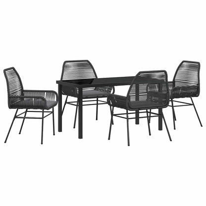 Tuin eettafelset met kussen 5 pcs Zwart poly rattan