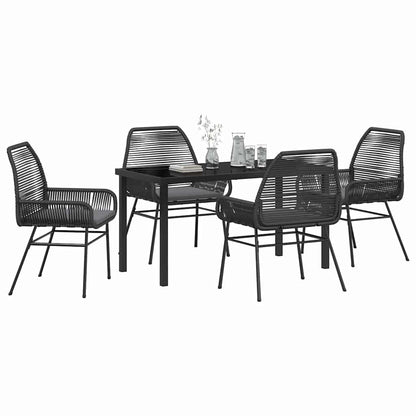 Tuin eettafelset met kussen 5 pcs Zwart poly rattan