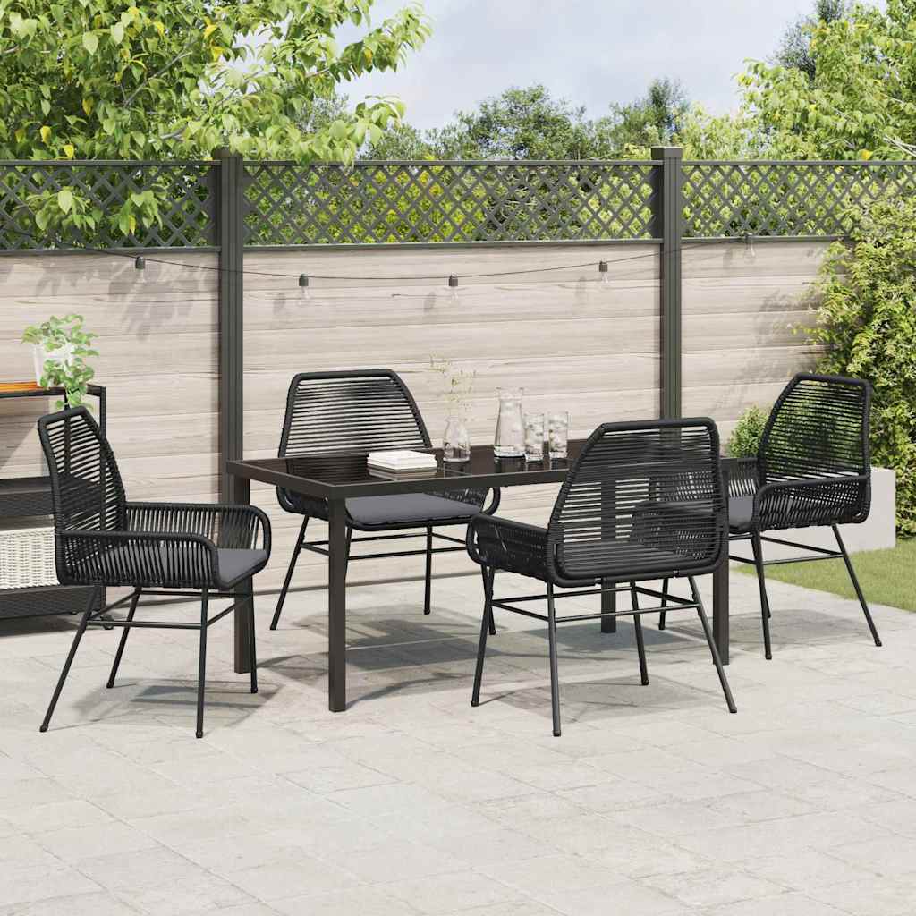 Tuin eettafelset met kussen 5 pcs Zwart poly rattan