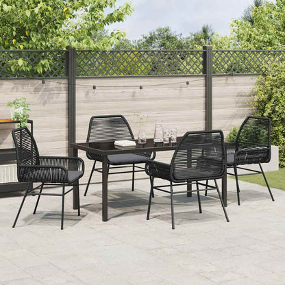 Tuin eettafelset met kussen 5 pcs Zwart poly rattan