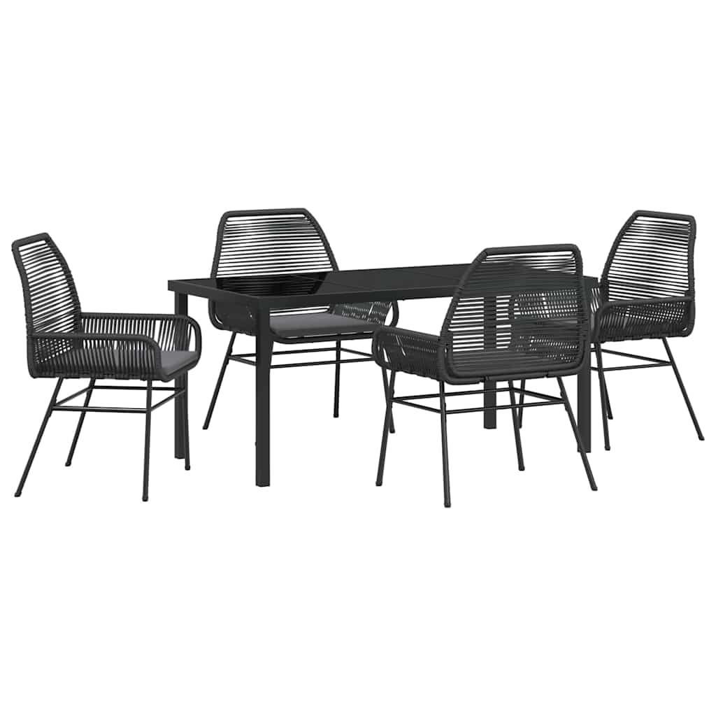 Tuin eettafelset met kussen 5 pcs Zwart poly rattan