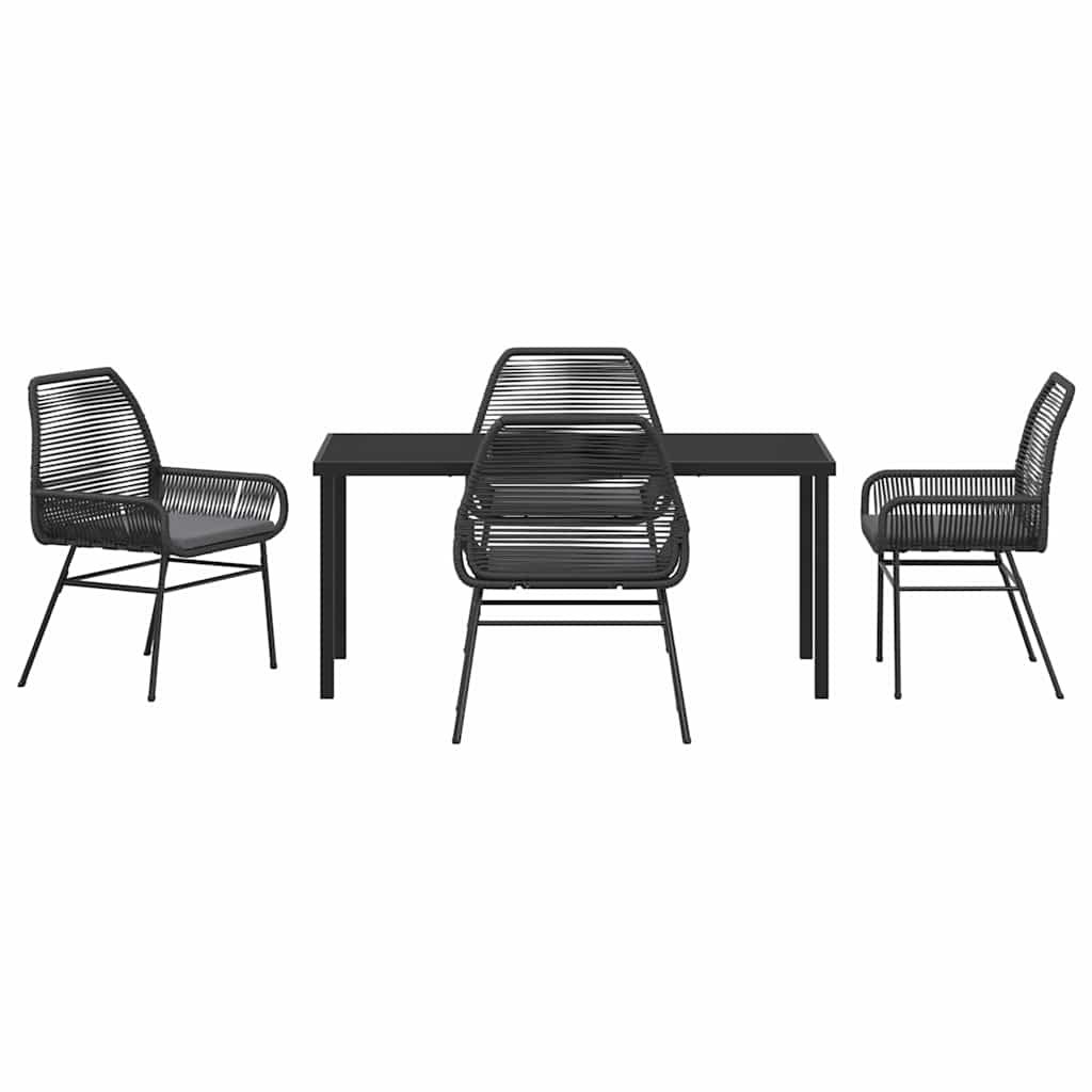 Tuin eettafelset met kussen 5 pcs Zwart poly rattan