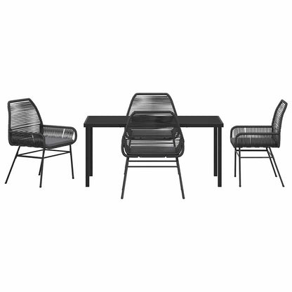 Tuin eettafelset met kussen 5 pcs Zwart poly rattan