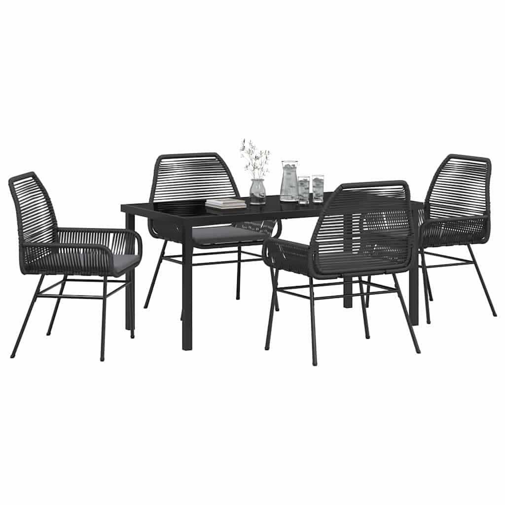 Tuin eettafelset met kussen 5 pcs Zwart poly rattan