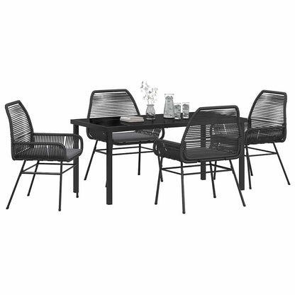 Tuin eettafelset met kussen 5 pcs Zwart poly rattan