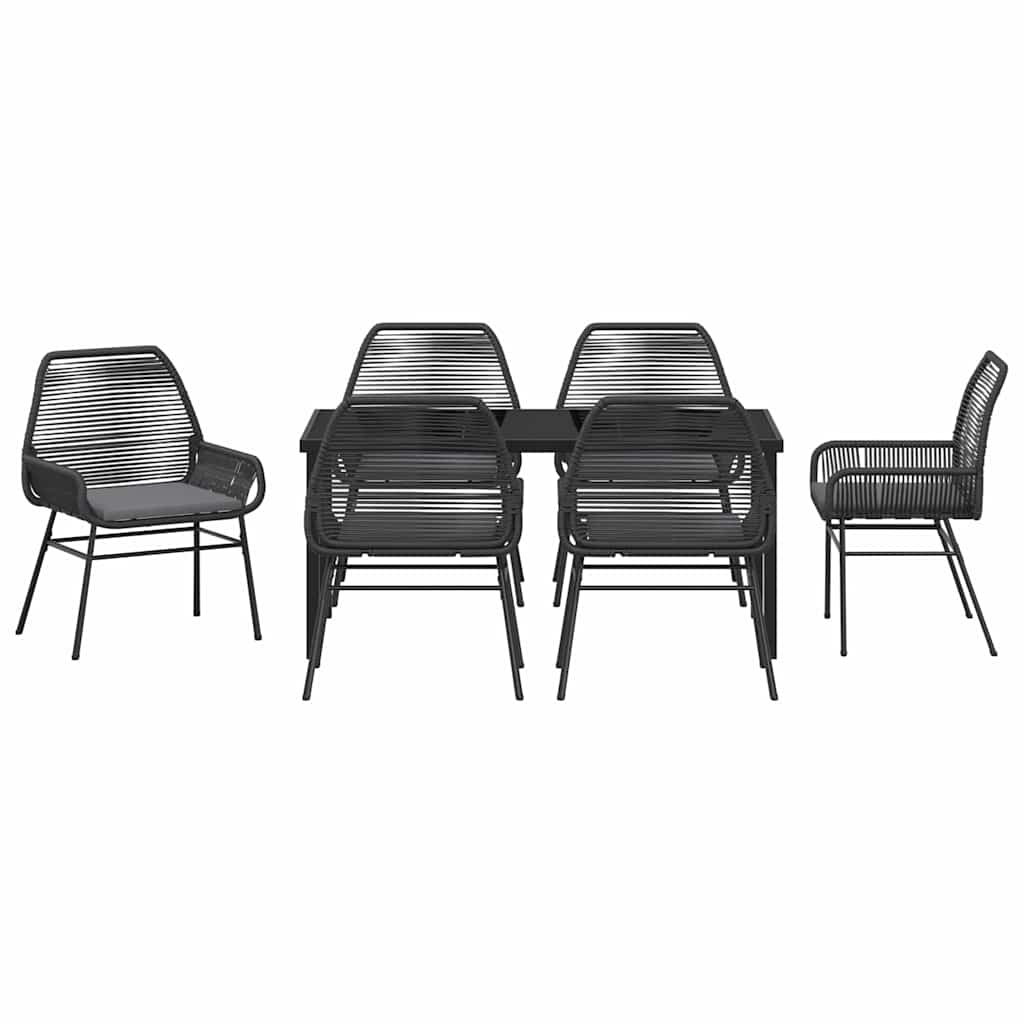 Tuin eettafelset met kussen 7 pcs Zwart poly rattan