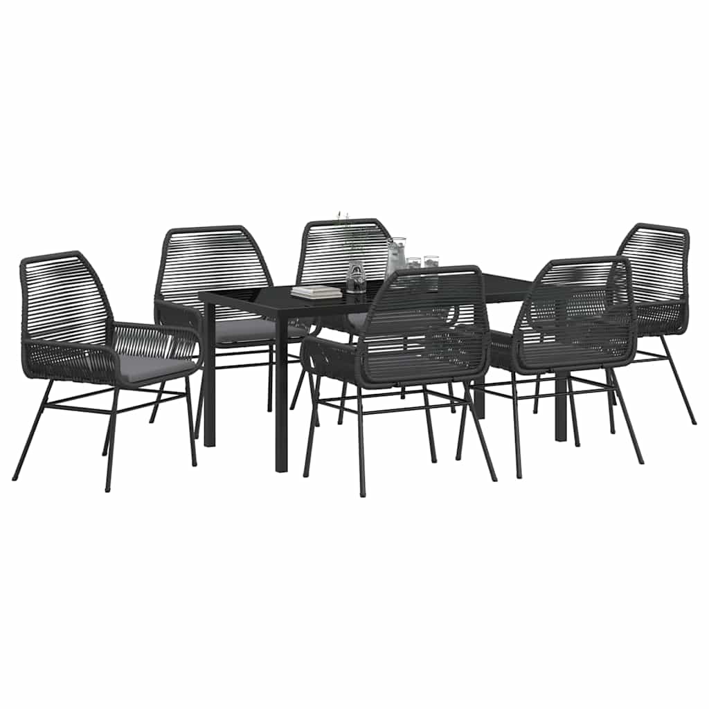 Tuin eettafelset met kussen 7 pcs Zwart poly rattan