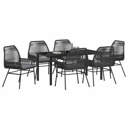 Tuin eettafelset met kussen 7 pcs Zwart poly rattan