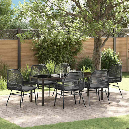 Tuin eettafelset met kussen 7 pcs Zwart poly rattan