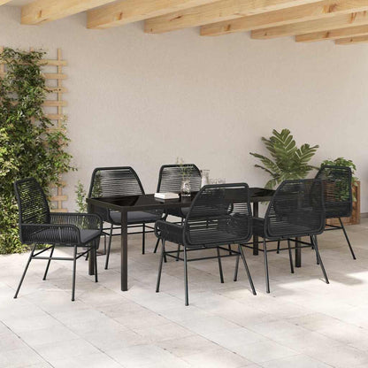 Tuin eettafelset met kussen 7 pcs Zwart poly rattan