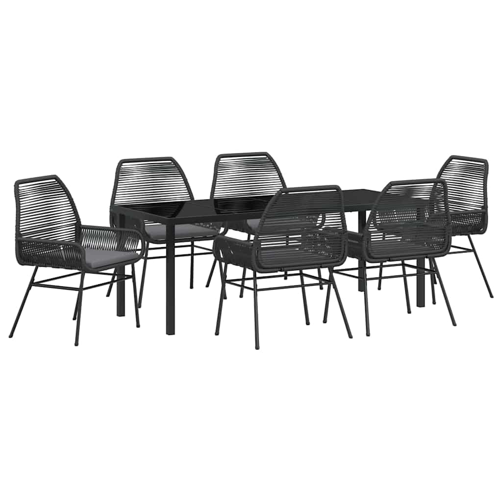 Tuin eettafelset met kussen 7 pcs Zwart poly rattan