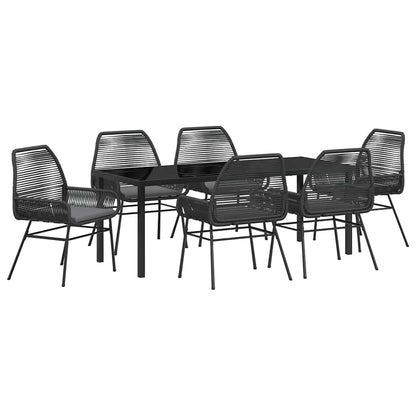 Tuin eettafelset met kussen 7 pcs Zwart poly rattan