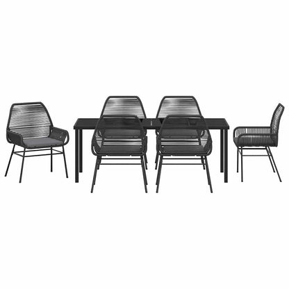 Tuin eettafelset met kussen 7 pcs Zwart poly rattan