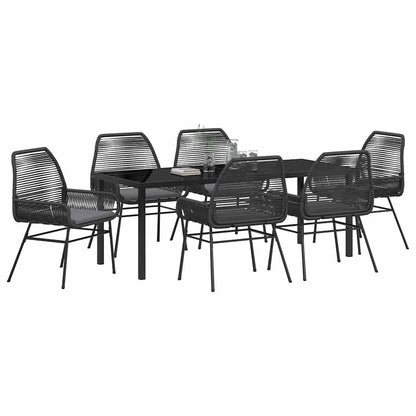 Tuin eettafelset met kussen 7 pcs Zwart poly rattan