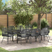 Garden dining set with cushions 9 pcs Black poly rattan