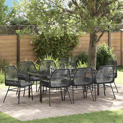 Tuin eettafelset met kussen 9 pcs Zwart poly rattan