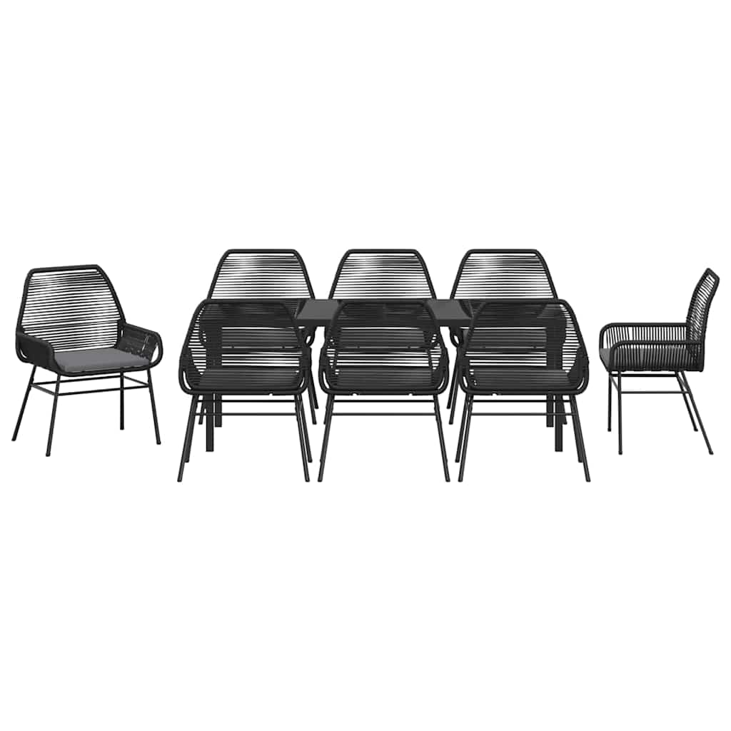 Tuin eettafelset met kussen 9 pcs Zwart poly rattan