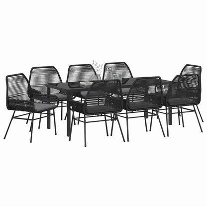 Tuin eettafelset met kussen 9 pcs Zwart poly rattan
