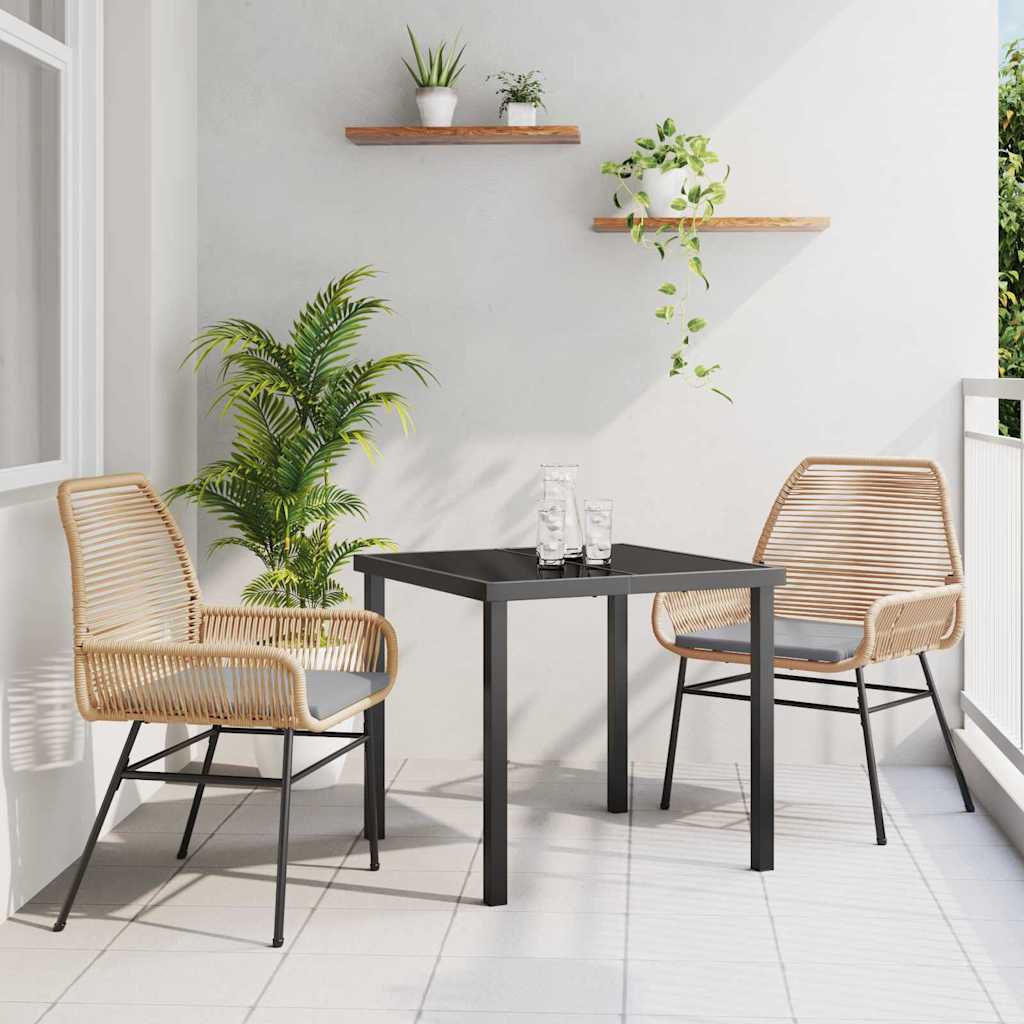 Tuin eettafelset met kussen 3 pcs Bruin poly rattan