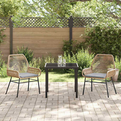 Tuin eettafelset met kussen 3 pcs Bruin poly rattan