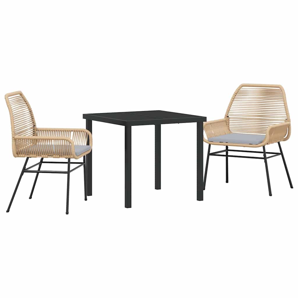 Tuin eettafelset met kussen 3 pcs Bruin poly rattan
