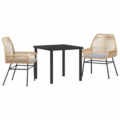 Tuin eettafelset met kussen 3 pcs Bruin poly rattan