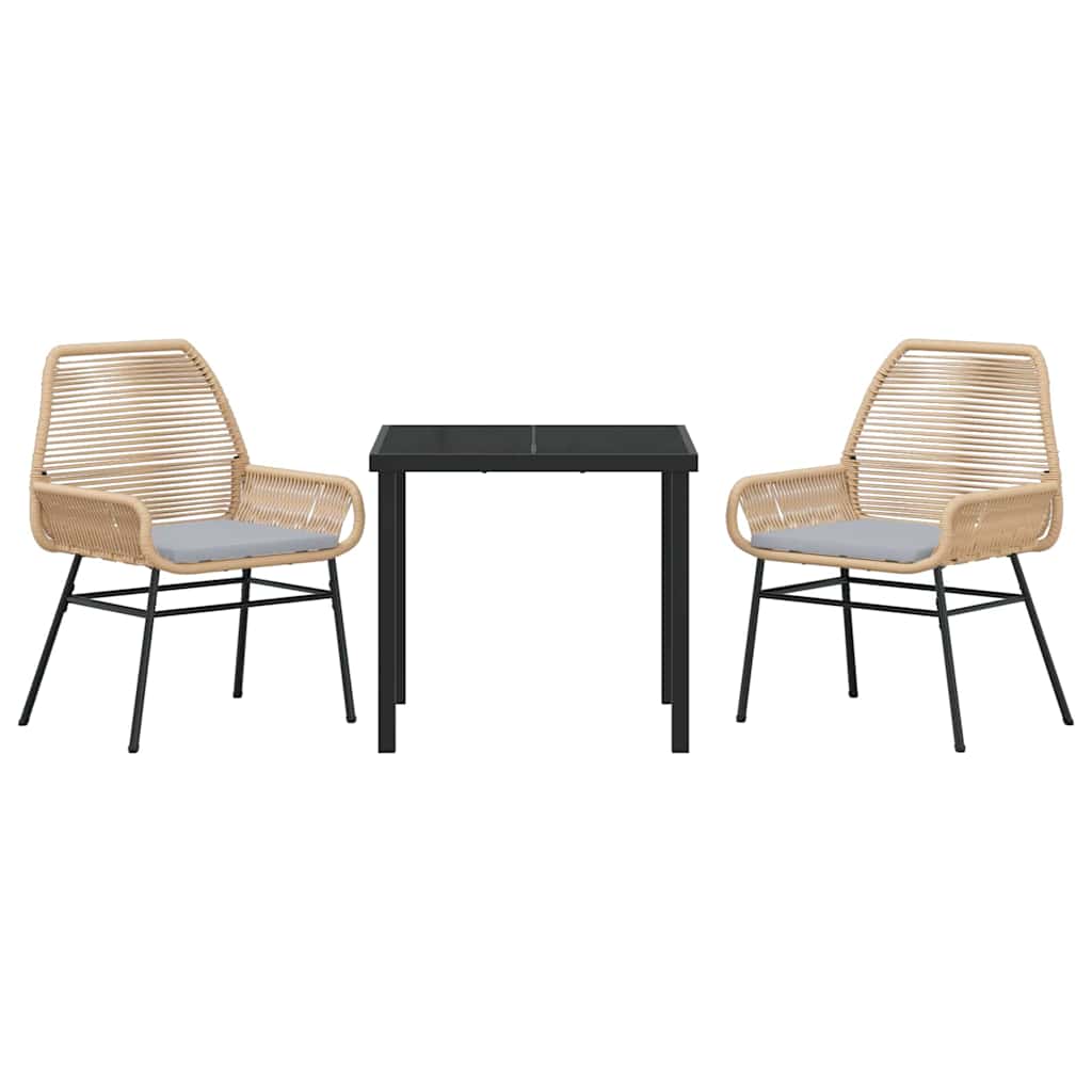 Tuin eettafelset met kussen 3 pcs Bruin poly rattan