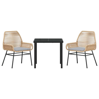 Tuin eettafelset met kussen 3 pcs Bruin poly rattan
