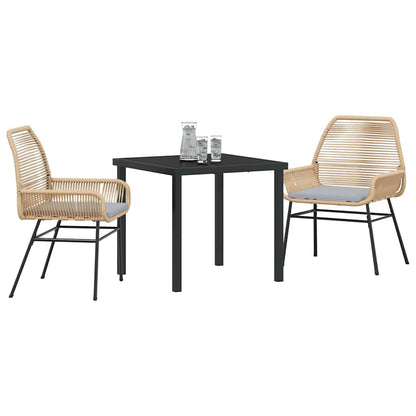 Tuin eettafelset met kussen 3 pcs Bruin poly rattan