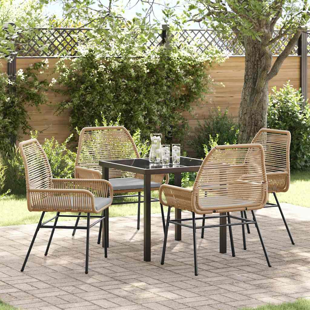 Tuin eettafelset met kussen 5 pcs Bruin poly rattan