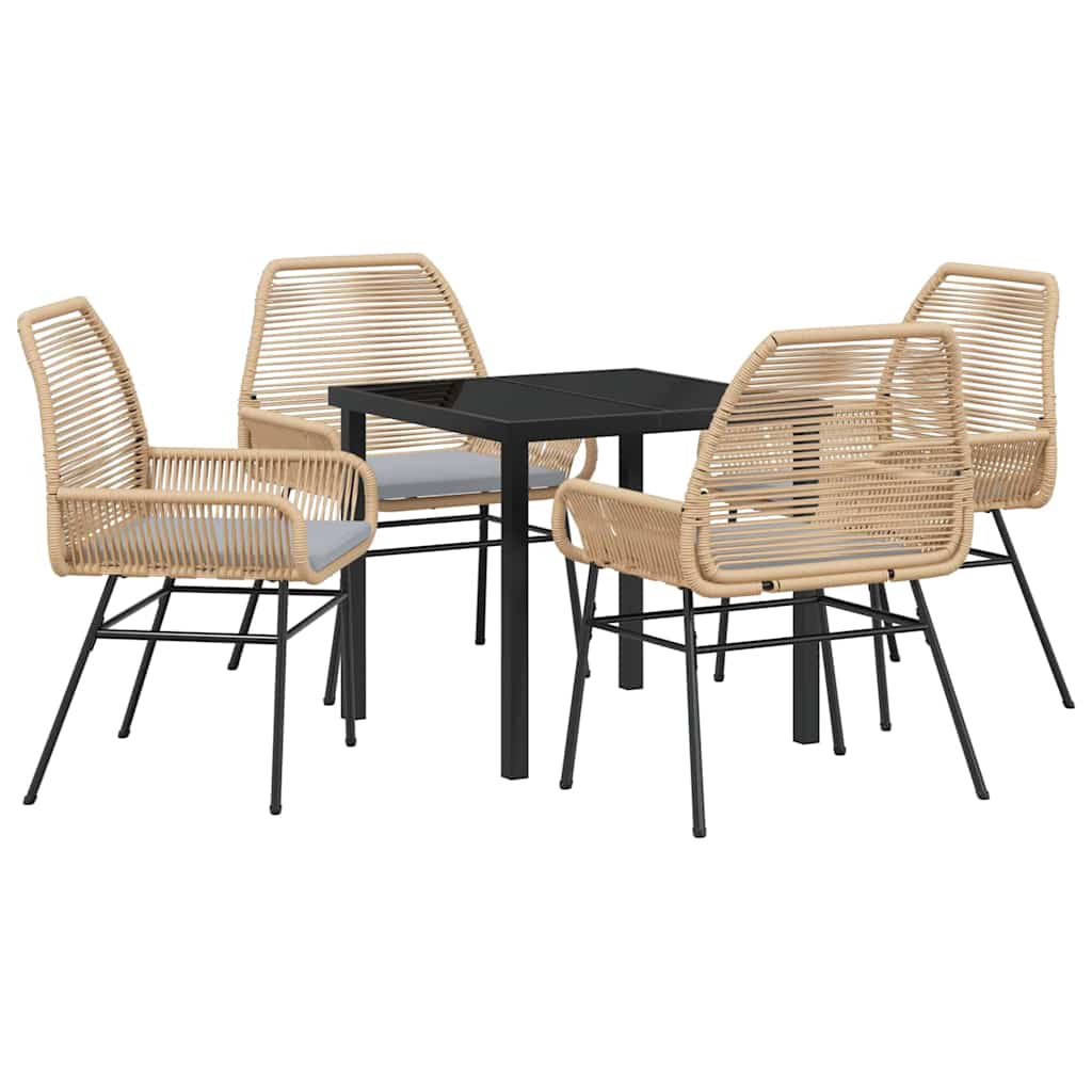 Tuin eettafelset met kussen 5 pcs Bruin poly rattan