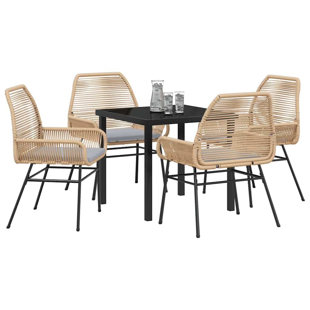 Tuin eettafelset met kussen 5 pcs Bruin poly rattan