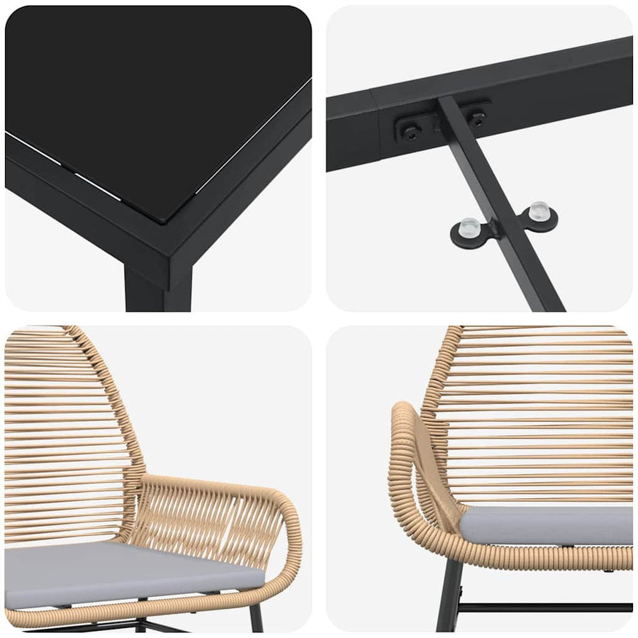 Tuin eettafelset met kussen 5 pcs Bruin poly rattan