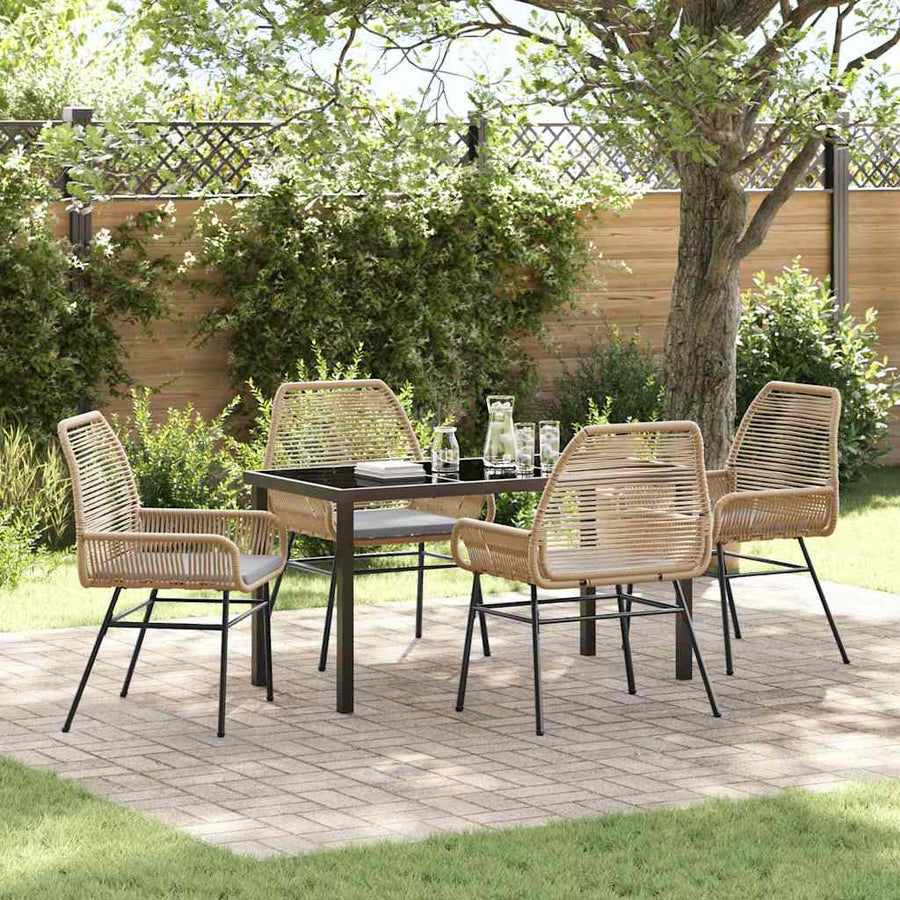 Tuin eettafelset met kussen 5 pcs Bruin poly rattan