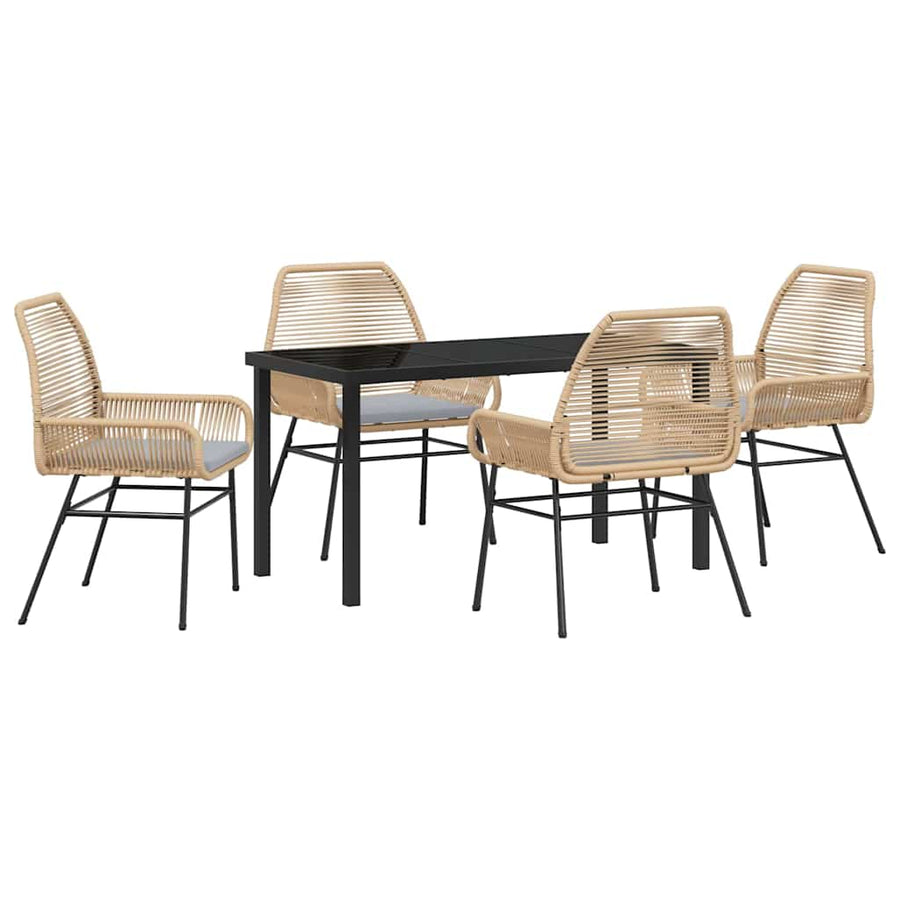 Tuin eettafelset met kussen 5 pcs Bruin poly rattan