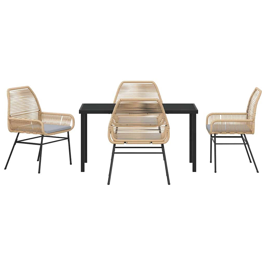 Tuin eettafelset met kussen 5 pcs Bruin poly rattan