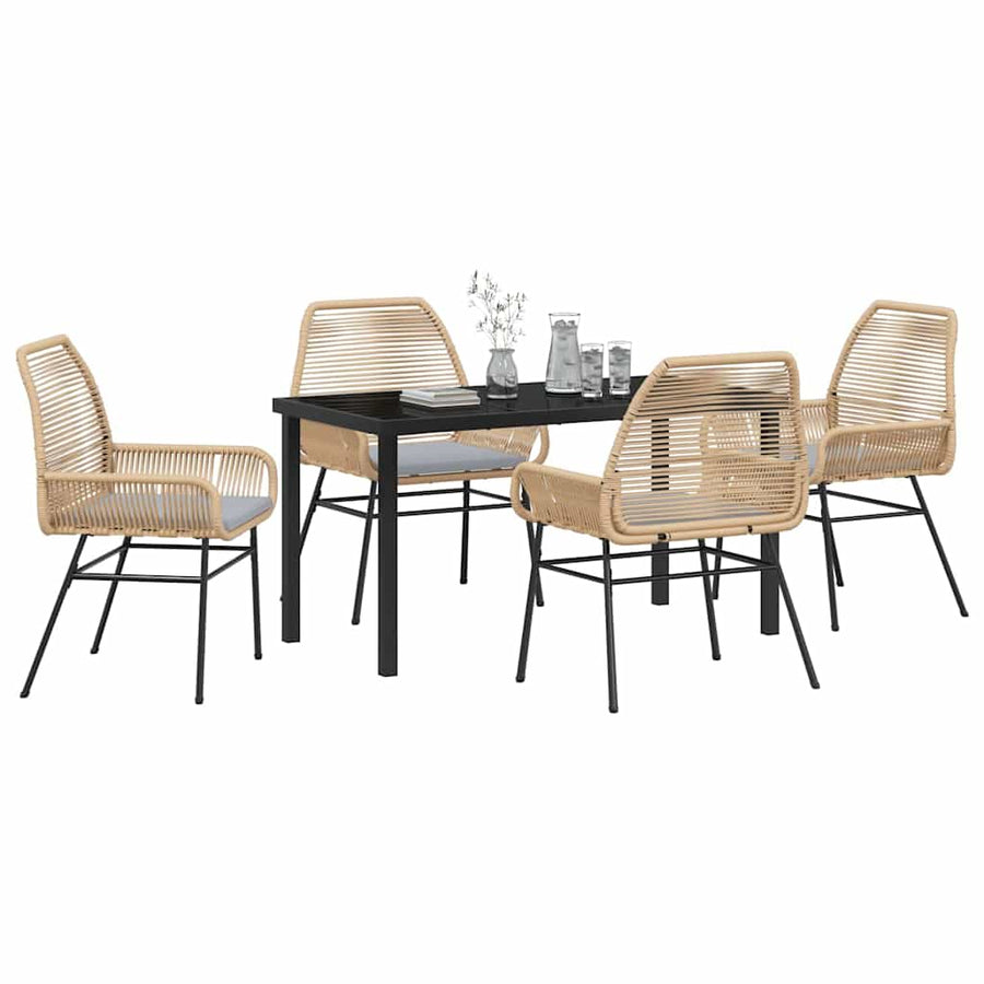 Tuin eettafelset met kussen 5 pcs Bruin poly rattan