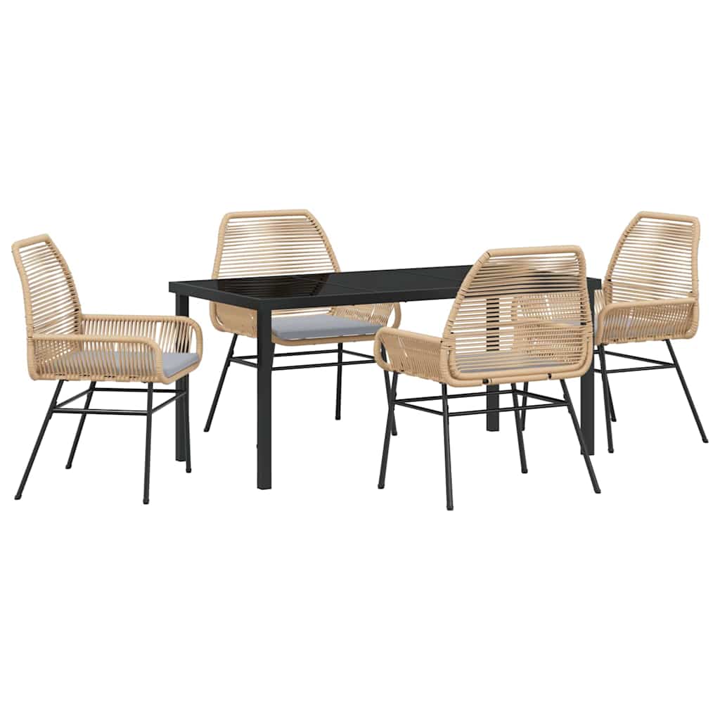 Tuin eettafelset met kussen 5 pcs Bruin poly rattan