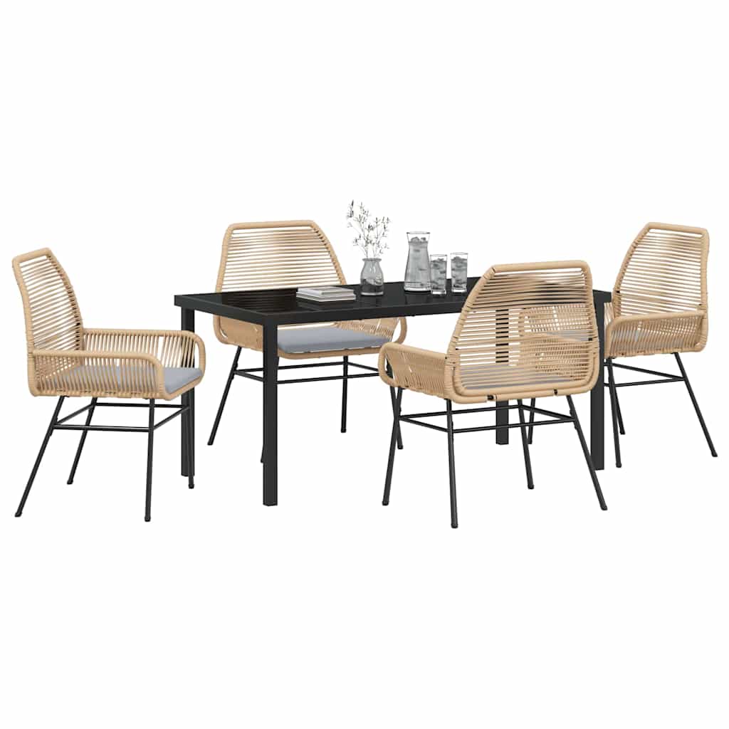 Tuin eettafelset met kussen 5 pcs Bruin poly rattan