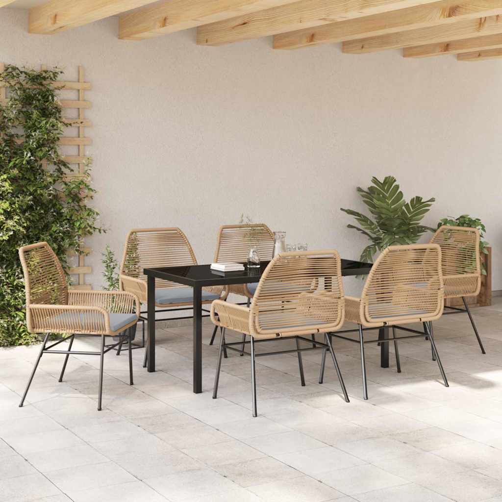 Tuin eettafelset met kussen 7 pcs Bruin poly rattan