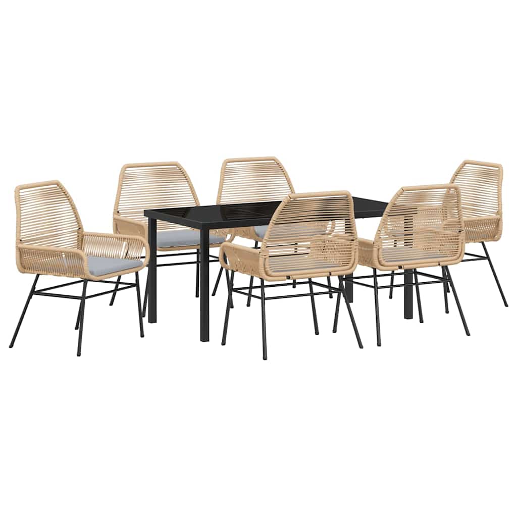 Tuin eettafelset met kussen 7 pcs Bruin poly rattan