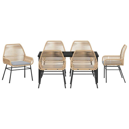 Tuin eettafelset met kussen 7 pcs Bruin poly rattan