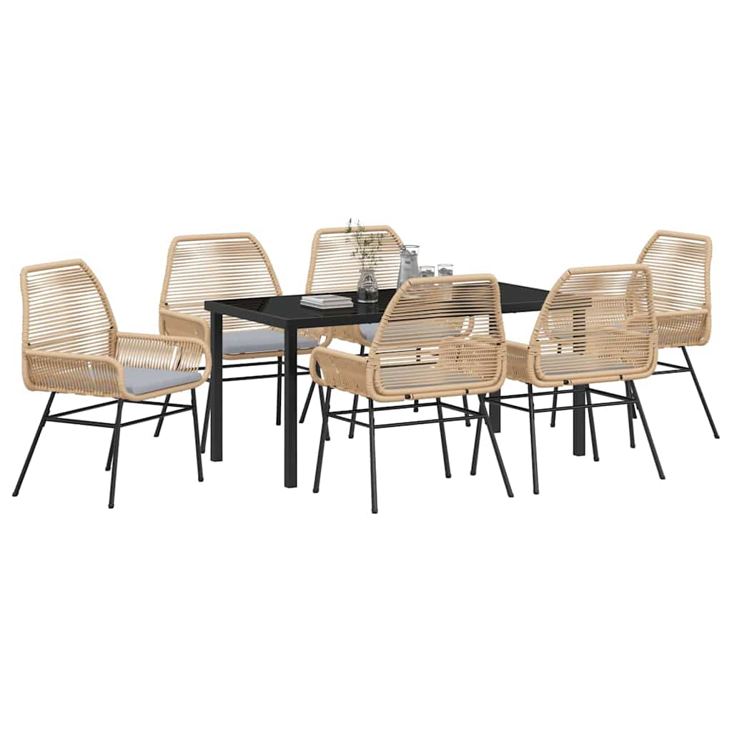 Tuin eettafelset met kussen 7 pcs Bruin poly rattan