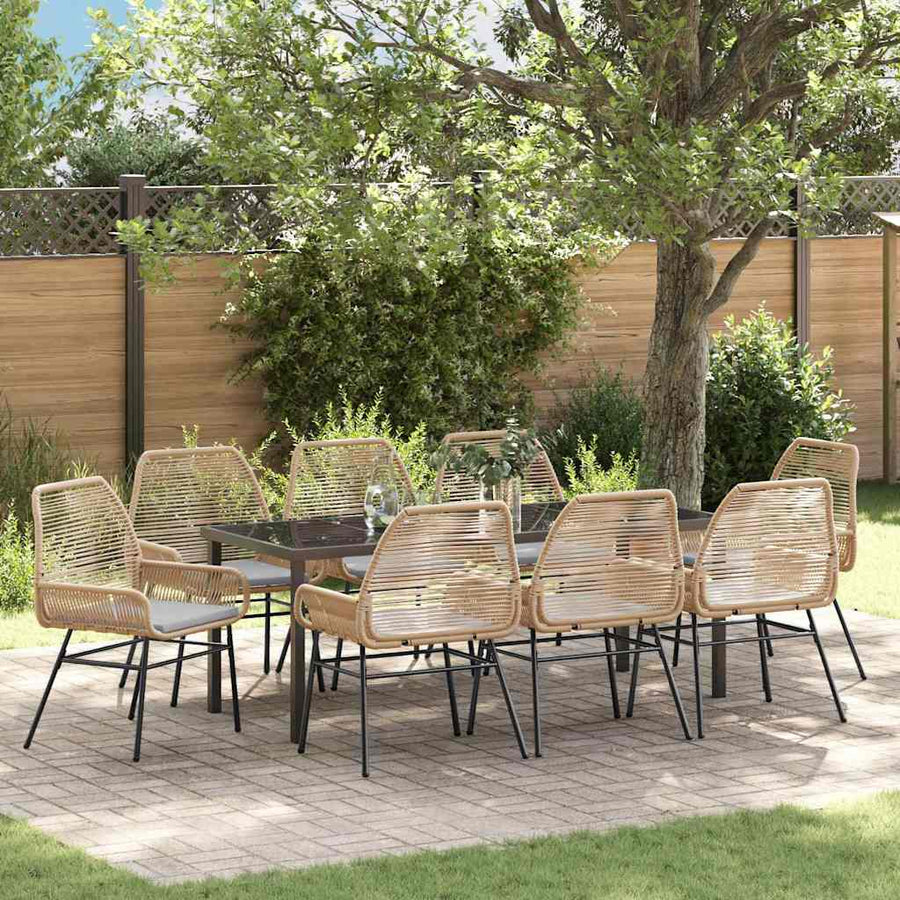 Tuin eettafelset met kussen 9 pcs Bruin poly rattan