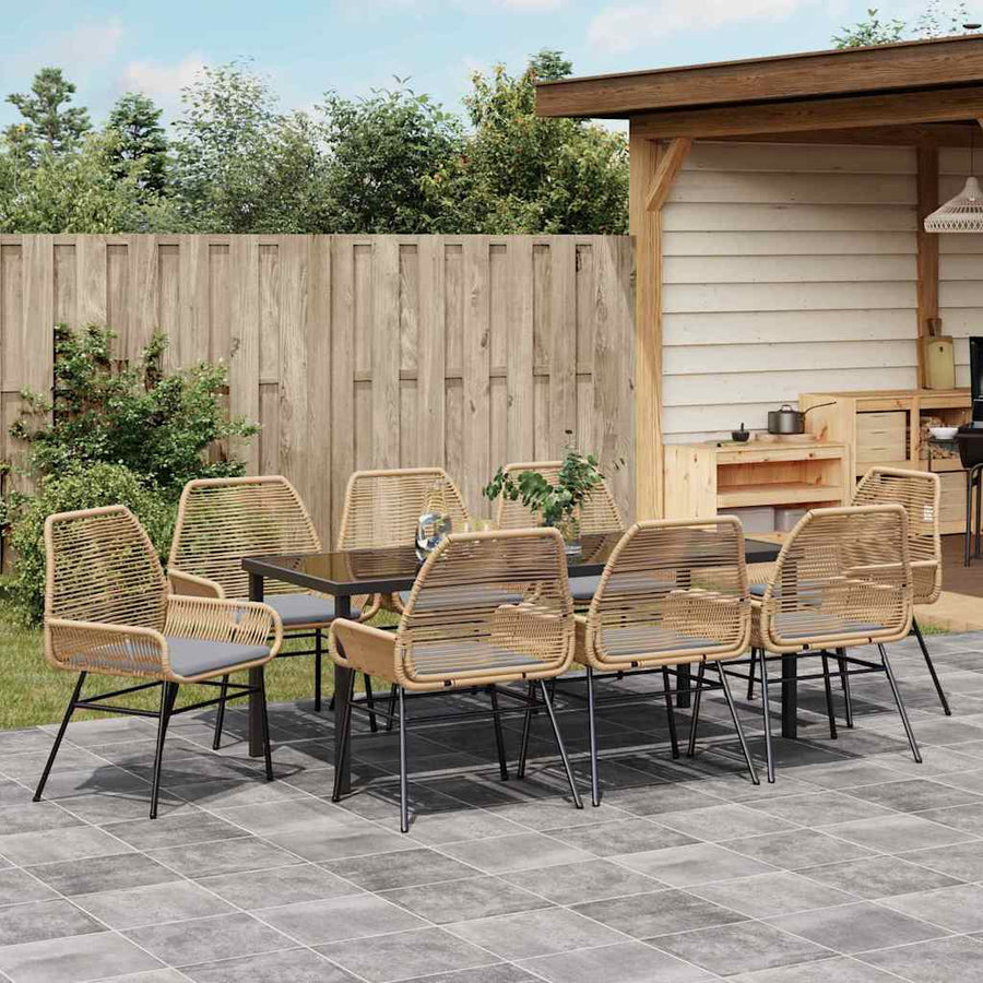 Tuin eettafelset met kussen 9 pcs Bruin poly rattan