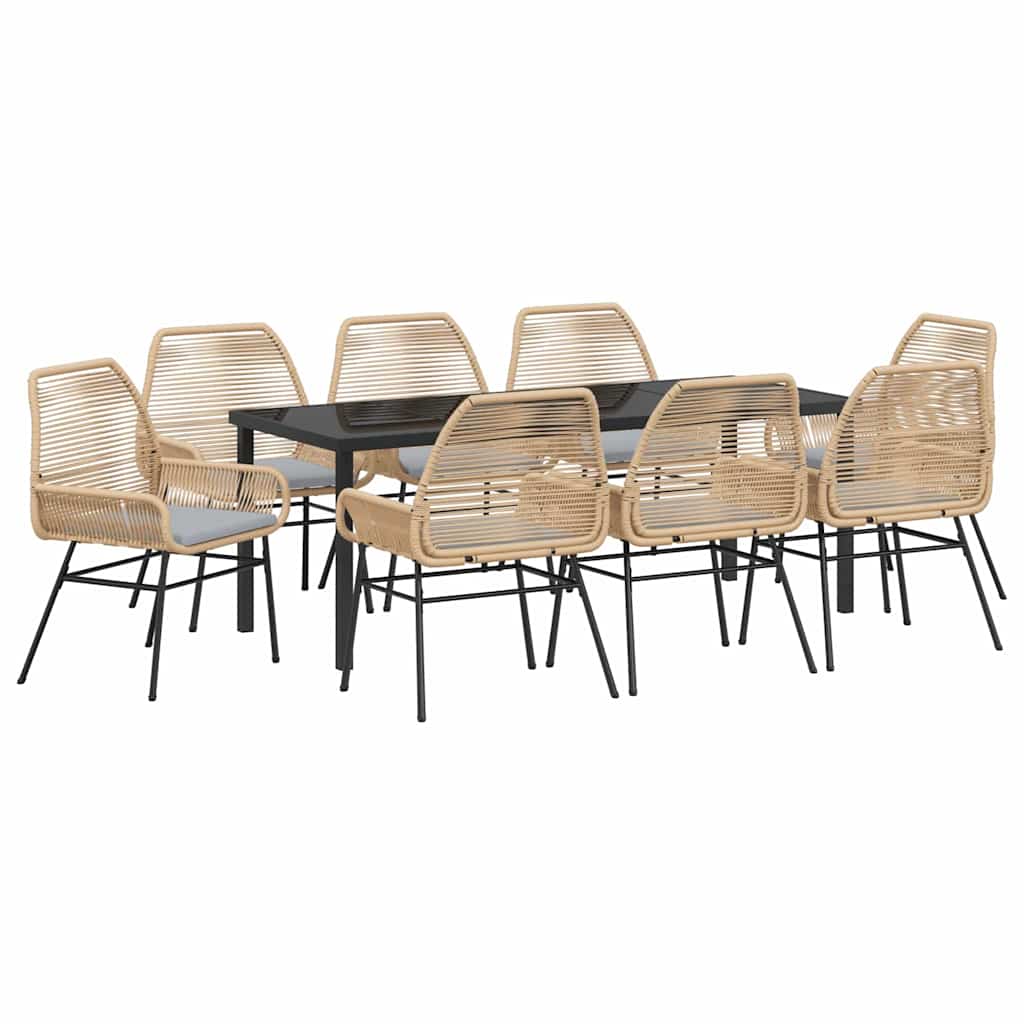 Tuin eettafelset met kussen 9 pcs Bruin poly rattan
