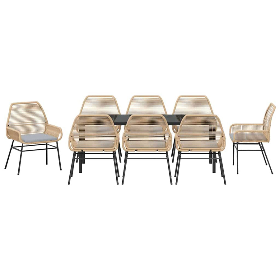 Tuin eettafelset met kussen 9 pcs Bruin poly rattan