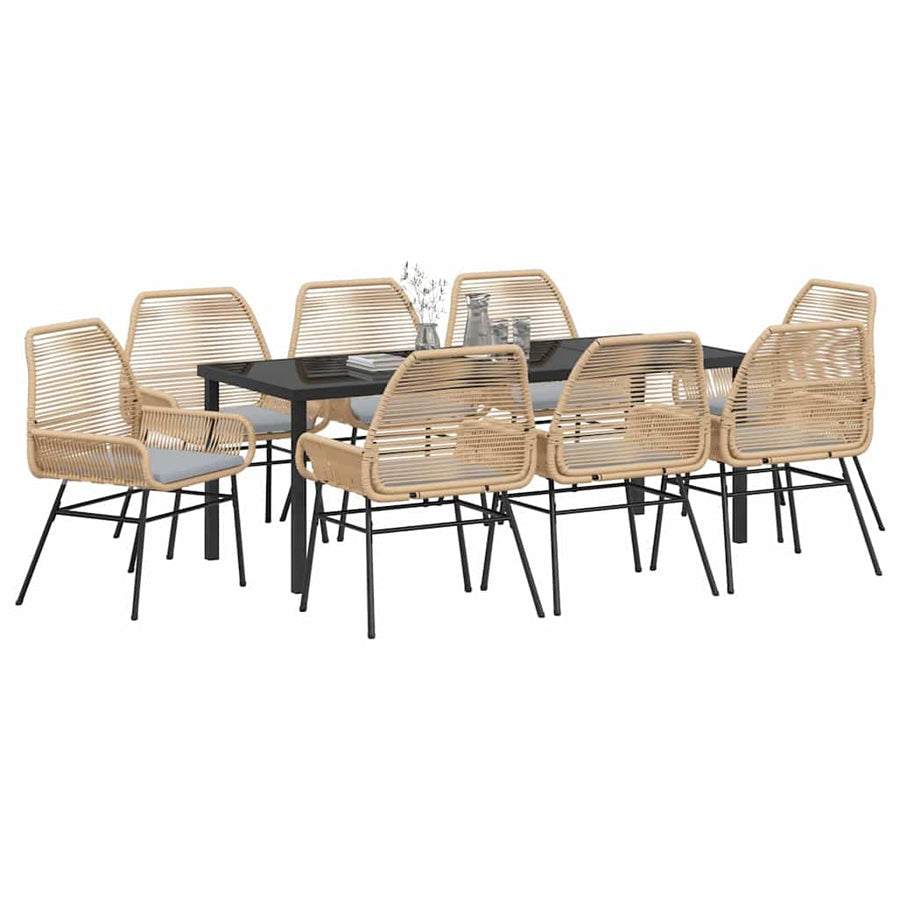 Tuin eettafelset met kussen 9 pcs Bruin poly rattan