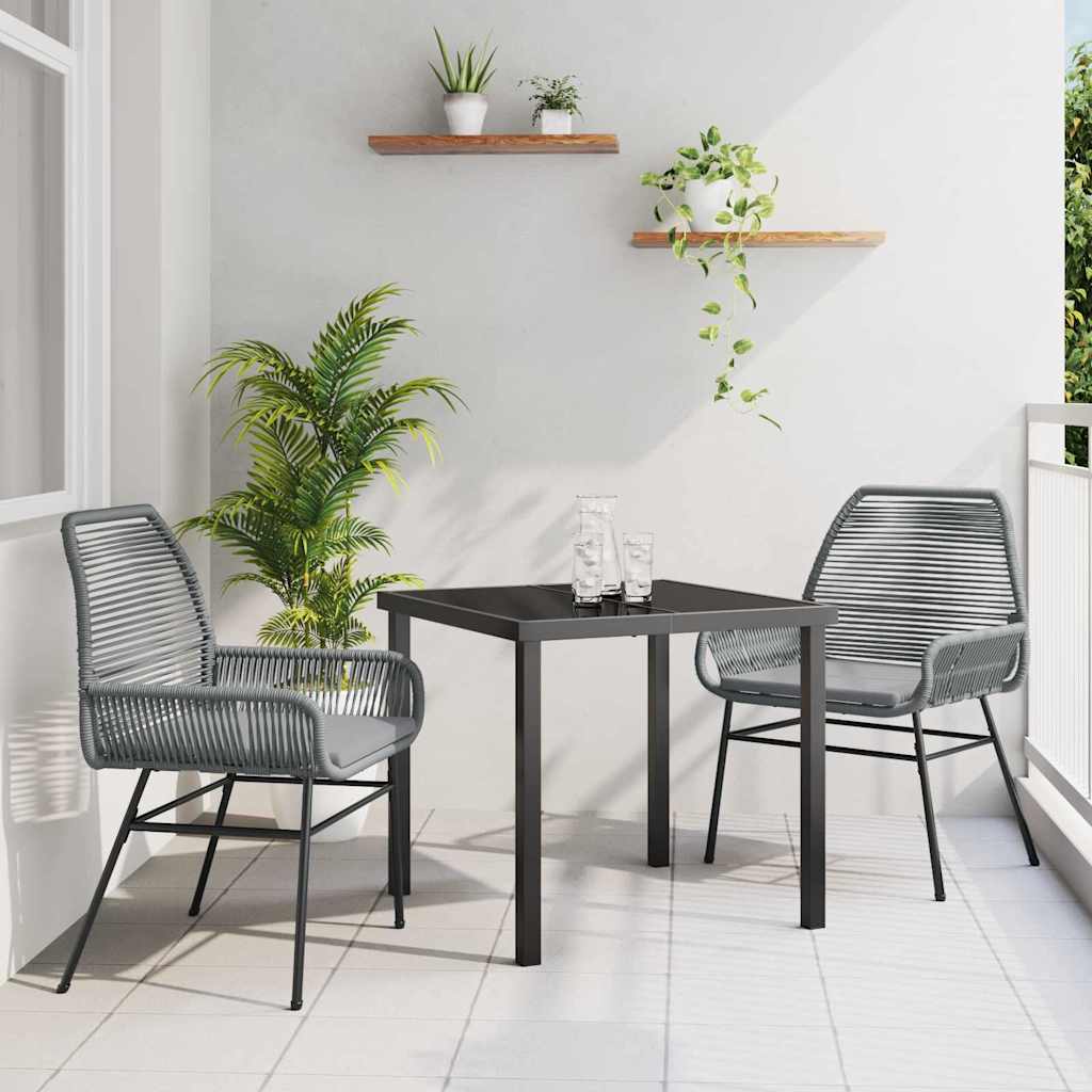 Tuin eettafelset met kussen 3 pcs Grijs poly rattan