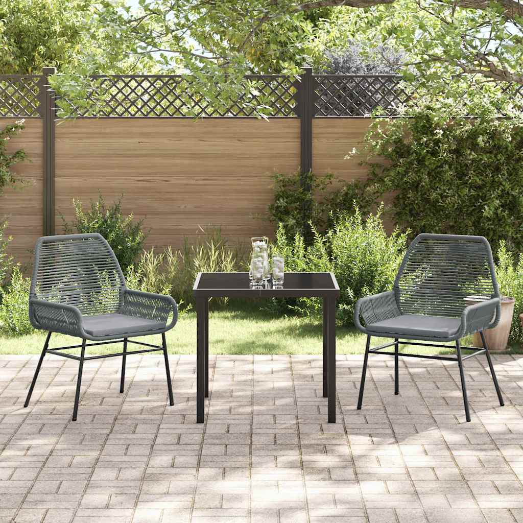 Tuin eettafelset met kussen 3 pcs Grijs poly rattan
